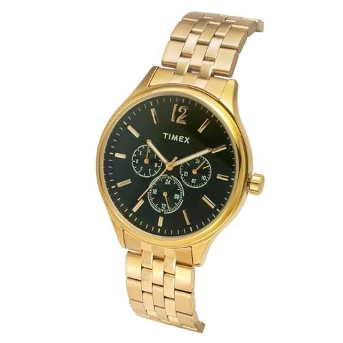TIMEX Analog Watch for Man with Green Round Dial & Gold Stainless Steel Bracelet Band Water Resistant Men's Wrist Watches - TWEG18435 - Image 2