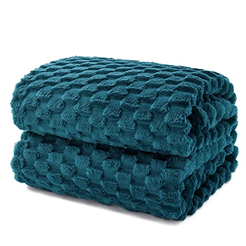 EXQ Home Fleece Throw Blanket for Couch or Bed - 3D Imitation Turtle Shell Jacquard Decorative Blankets - Cozy Soft Lightweight Fuzzy Flannel Blanket Suitable for All Seasons(50"×60",Teal) - Image 2