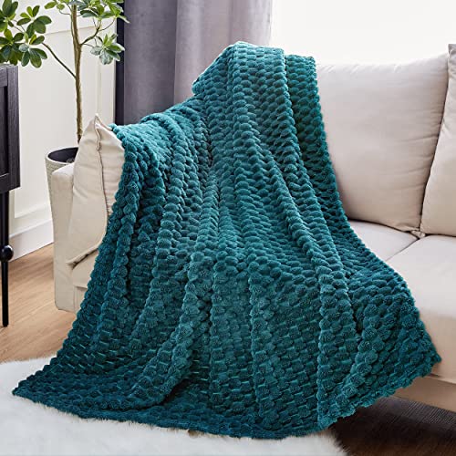 EXQ Home Fleece Throw Blanket for Couch or Bed - 3D Imitation Turtle Shell Jacquard Decorative Blankets - Cozy Soft Lightweight Fuzzy Flannel Blanket Suitable for All Seasons(50"×60",Teal) - Image 4