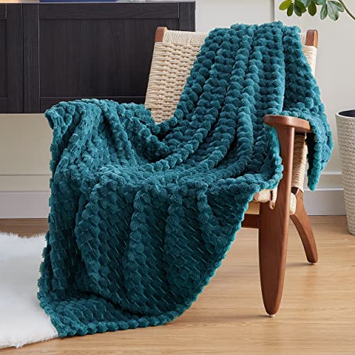 EXQ Home Fleece Throw Blanket for Couch or Bed - 3D Imitation Turtle Shell Jacquard Decorative Blankets - Cozy Soft Lightweight Fuzzy Flannel Blanket Suitable for All Seasons(50"×60",Teal) - Image 1