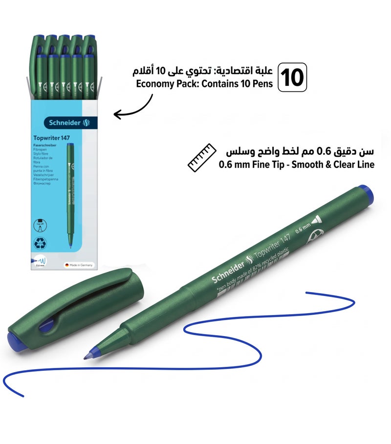 شنايدر علبة أقلام شنايدر توب رايتر 147 مكونة من 10 اقلام سن 0.6 مم حبر أزرق - Image 1