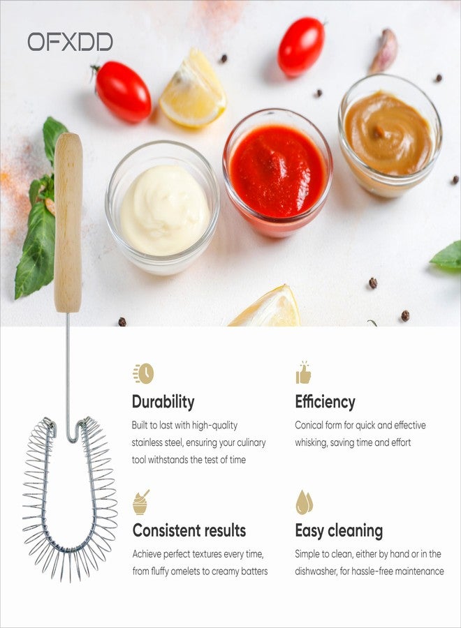OFXDD Stainless Steel Spiral Wire Whisk - Heavy Duty Coil Sauce & Gravy Whipper - Wooden Handheld Egg Whisks - Image 3