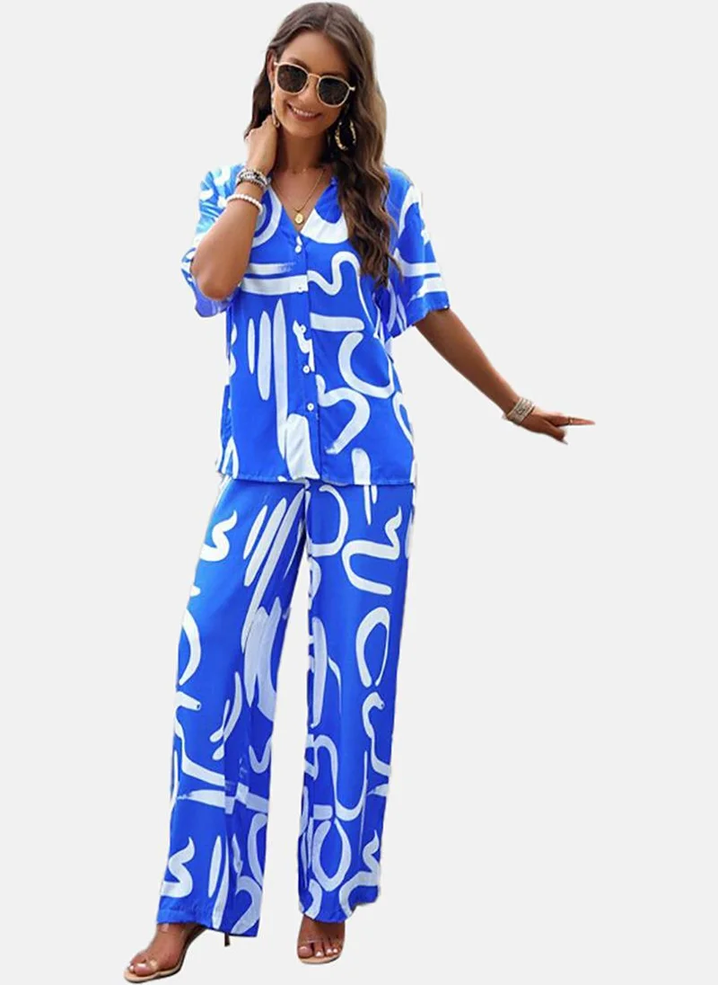 يونيكي Printed Shirt Collar Shirt With Trouser