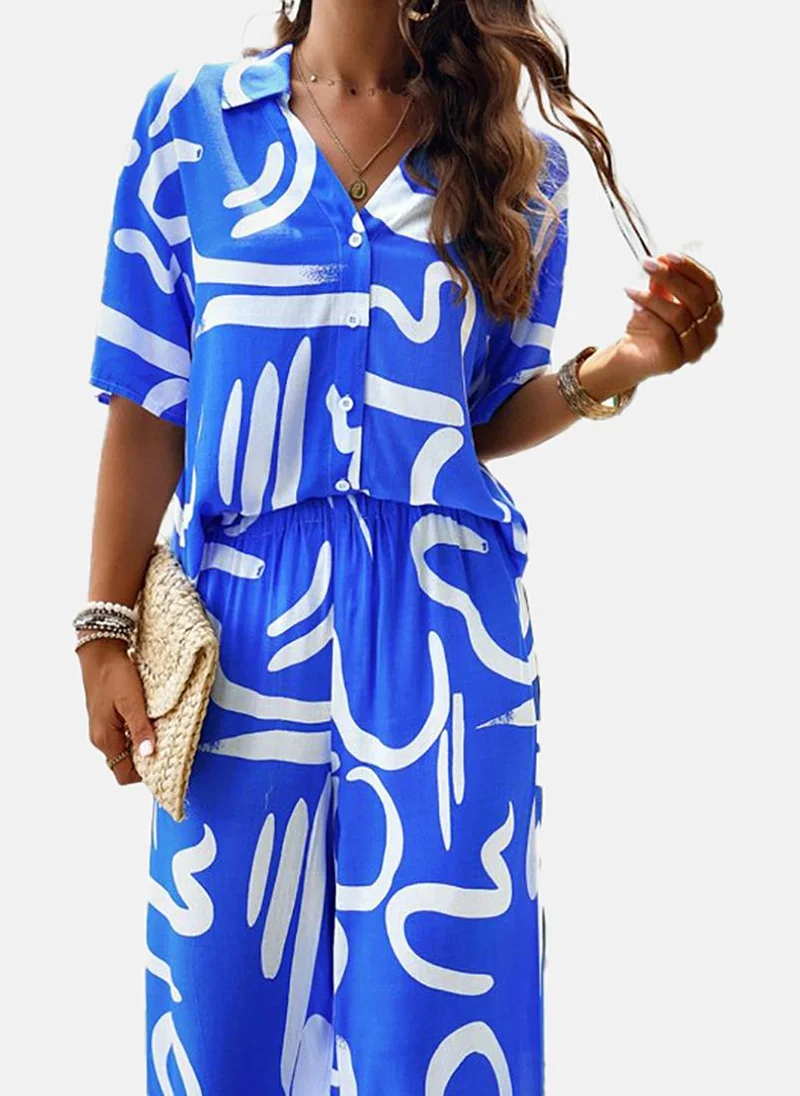 يونيكي Printed Shirt Collar Shirt With Trouser