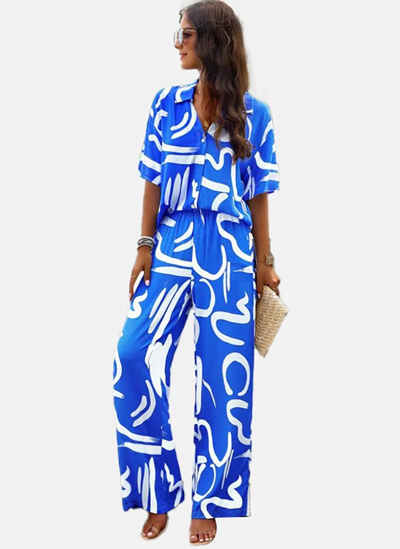 يونيكي Printed Shirt Collar Shirt With Trouser
