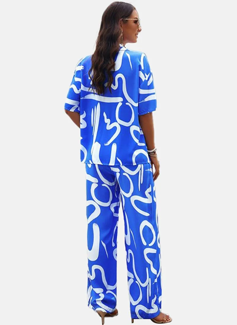 يونيكي Printed Shirt Collar Shirt With Trouser