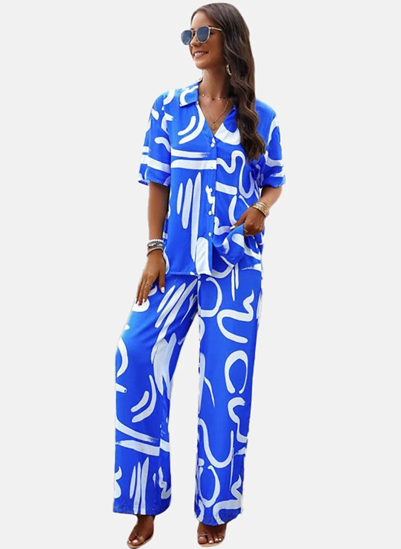 يونيكي Printed Shirt Collar Shirt With Trouser