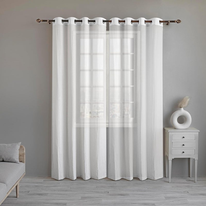 LINENWALAS White Cotton Linen Sheer Curtains for Bedroom, Living Room, Kitchen, 5 Feet Window Curtain, Pack of 2 Pcs Boho Curtain with Eyelet Rings, Light Filtering (Pack of 2 Pcs, White) - Image 2
