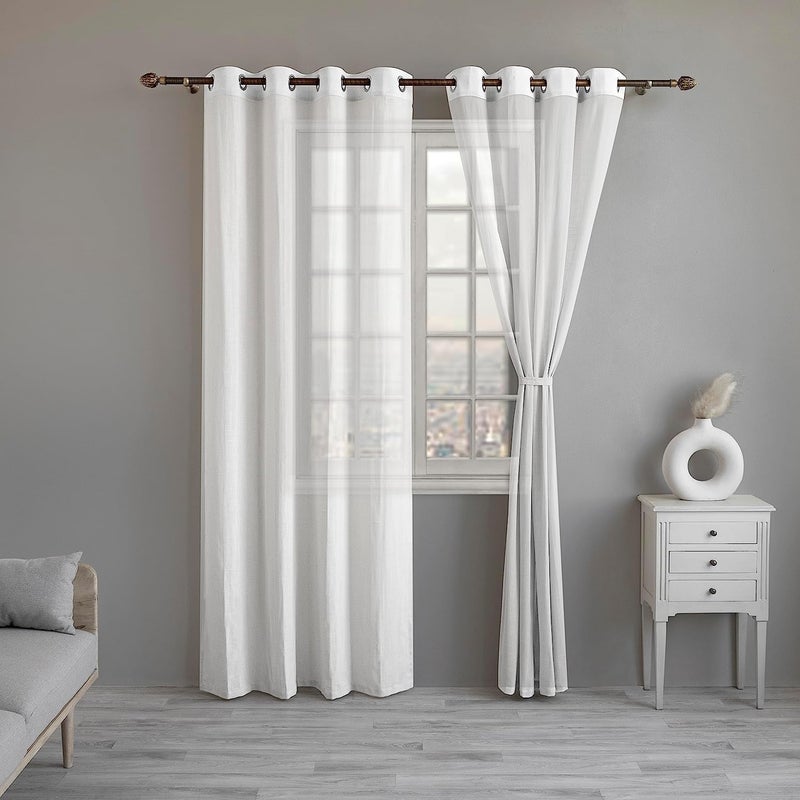 LINENWALAS White Cotton Linen Sheer Curtains for Bedroom, Living Room, Kitchen, 5 Feet Window Curtain, Pack of 2 Pcs Boho Curtain with Eyelet Rings, Light Filtering (Pack of 2 Pcs, White) - Image 1