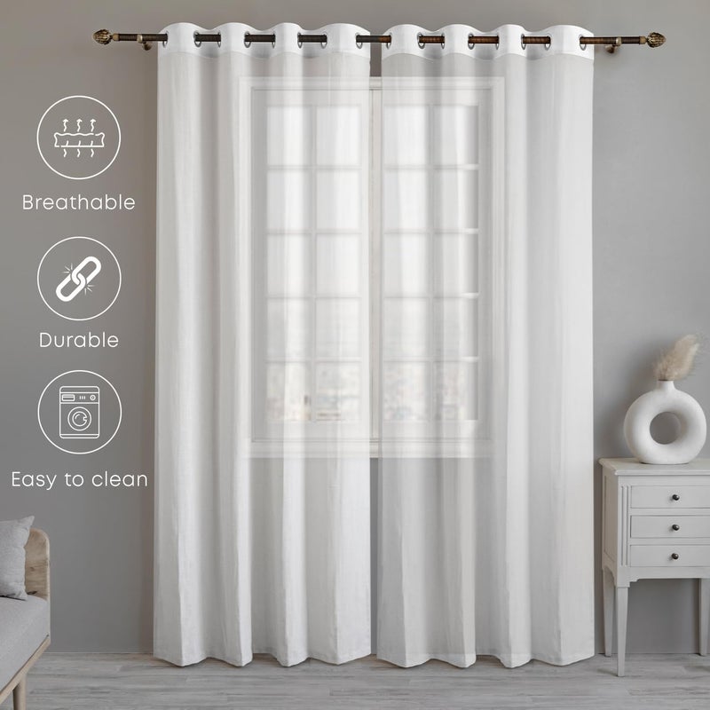 LINENWALAS White Cotton Linen Sheer Curtains for Bedroom, Living Room, Kitchen, 5 Feet Window Curtain, Pack of 2 Pcs Boho Curtain with Eyelet Rings, Light Filtering (Pack of 2 Pcs, White) - Image 5