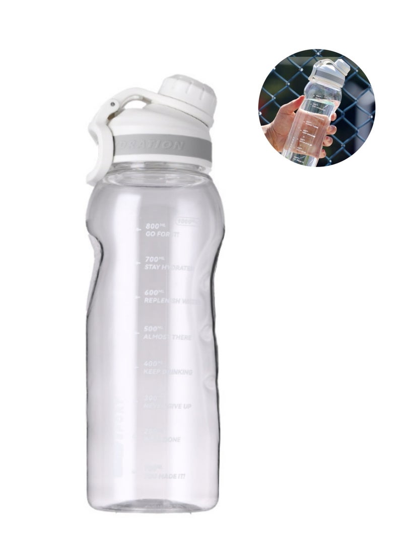 قارورة مياه رياضية بعلامة زمنية خالية من BPA ومقاومة للتسرب محمولة قابلة لإعادة الاستخدام إبريق شرب رياضي للياقة 1 لتر للرجال والنساء والأطفال والطلاب للتخييم المكتب المدرسة صالة الألعاب الرياضية والتمارين - Image 3