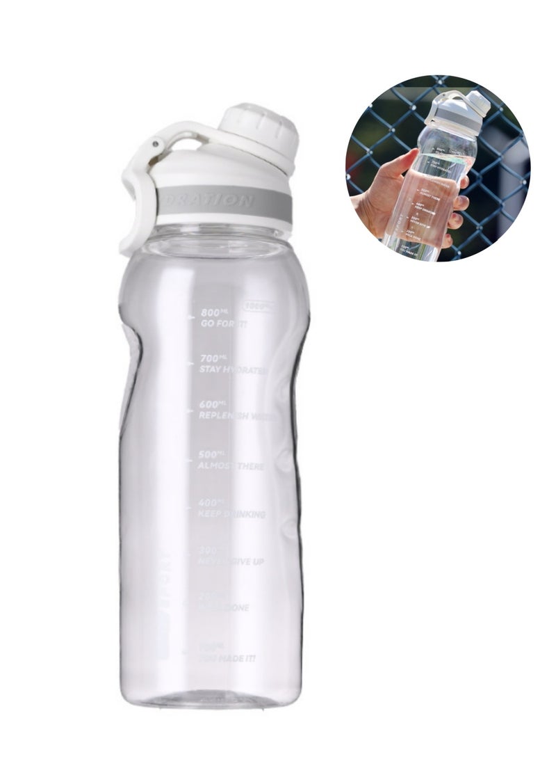 قارورة مياه رياضية بعلامة زمنية خالية من BPA ومقاومة للتسرب محمولة قابلة لإعادة الاستخدام إبريق شرب رياضي للياقة 1 لتر للرجال والنساء والأطفال والطلاب للتخييم المكتب المدرسة صالة الألعاب الرياضية والتمارين - Image 1