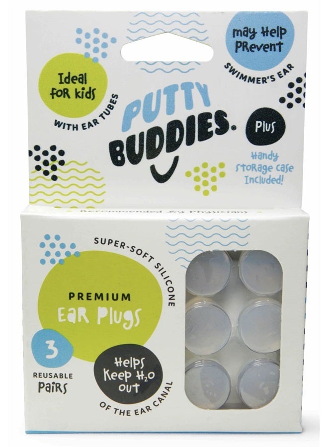 Putty Buddies Buddies Original Swimming Earplugs - Super Soft Moldable Plugs - Block Water - Comfortable - Great For Kids - 3-Pair Pack (Clear) - Image 1