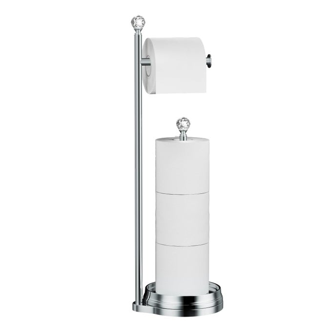 TOILET PAPER HOLDER FOR BATHROOM HEAVY WEIGHTED METAL FREE STANDING TOILET PAPER HOLDER STAND WITH CRYSTAL BALL TOILET PAPER ROLL STAND FOR BATHROOM ACCESSORIES