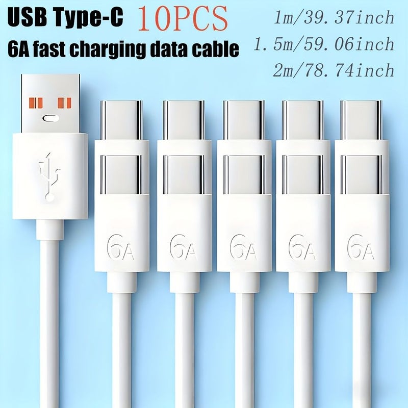 كابل شحن سريع USB إلى Type C 2 متر، 10 قطع، للهواتف والأجهزة اللوحية والكاميرات وباور بانك - Image 2