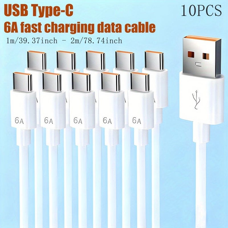 كابل شحن سريع USB إلى Type C 2 متر، 10 قطع، للهواتف والأجهزة اللوحية والكاميرات وباور بانك - Image 4