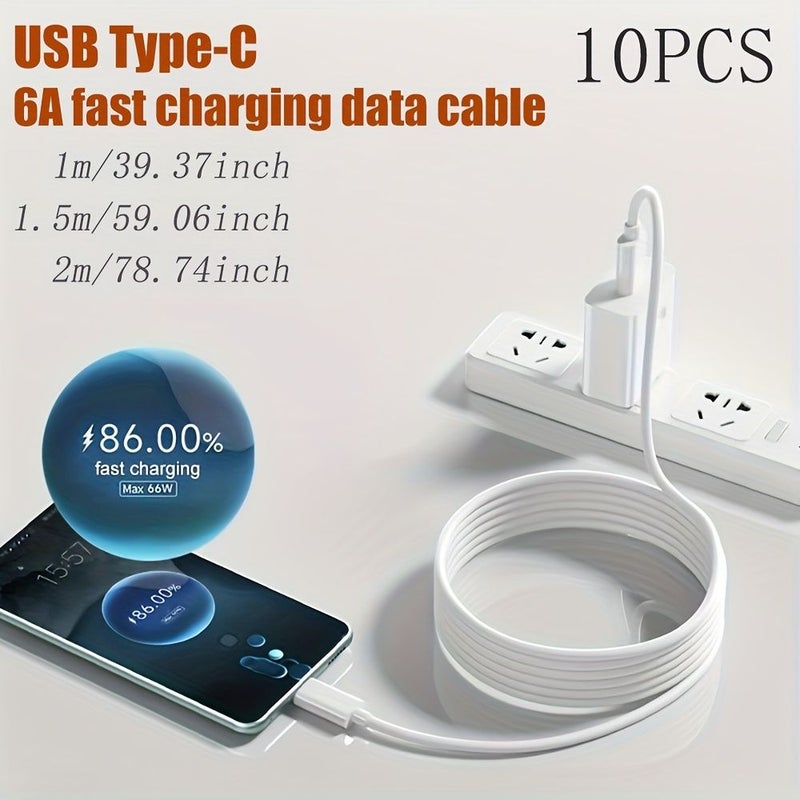 كابل شحن سريع USB إلى Type C 2 متر، 10 قطع، للهواتف والأجهزة اللوحية والكاميرات وباور بانك - Image 3