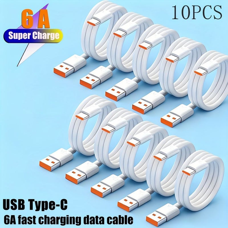 كابل شحن سريع USB إلى Type C 2 متر، 10 قطع، للهواتف والأجهزة اللوحية والكاميرات وباور بانك - Image 1