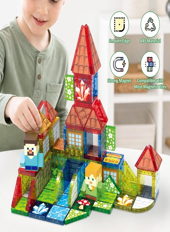 JIMI Mini Magnetic Tiles, 100pcs Building Tiles Magnetic 3D Blocks with Metal Storage Box, Portable Travel Set STEM Building Blocks for Kids Ages 3+, Educational Construction Toys for Boys Girls - Image 2