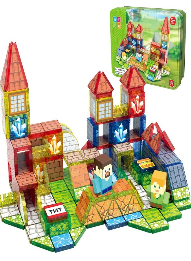 JIMI Mini Magnetic Tiles, 100pcs Building Tiles Magnetic 3D Blocks with Metal Storage Box, Portable Travel Set STEM Building Blocks for Kids Ages 3+, Educational Construction Toys for Boys Girls - Image 1