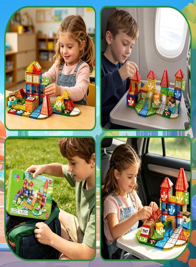JIMI Mini Magnetic Tiles, 100pcs Building Tiles Magnetic 3D Blocks with Metal Storage Box, Portable Travel Set STEM Building Blocks for Kids Ages 3+, Educational Construction Toys for Boys Girls - Image 4