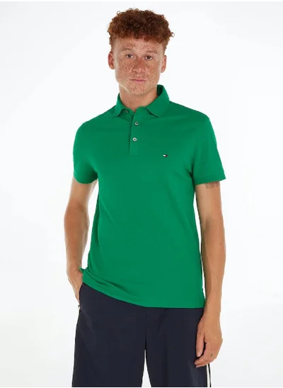 TOMMY HILFIGER Men's 1985 Collection Flag Embroidery Slim Polo -  Stretch organic cotton, Green