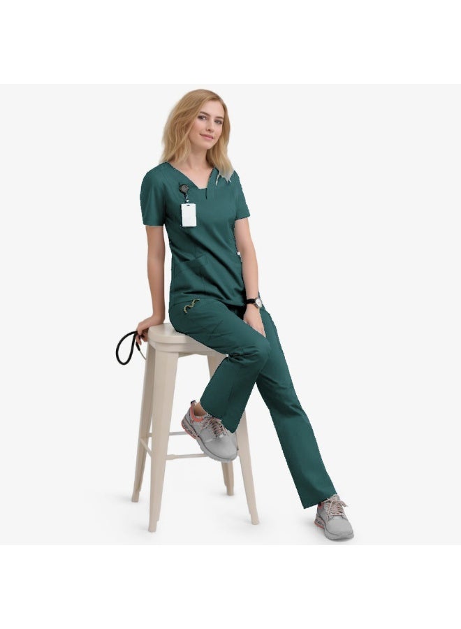 Loquat Womens Medical Scrubs Set Medical Uniform Set Dark Green - Image 1