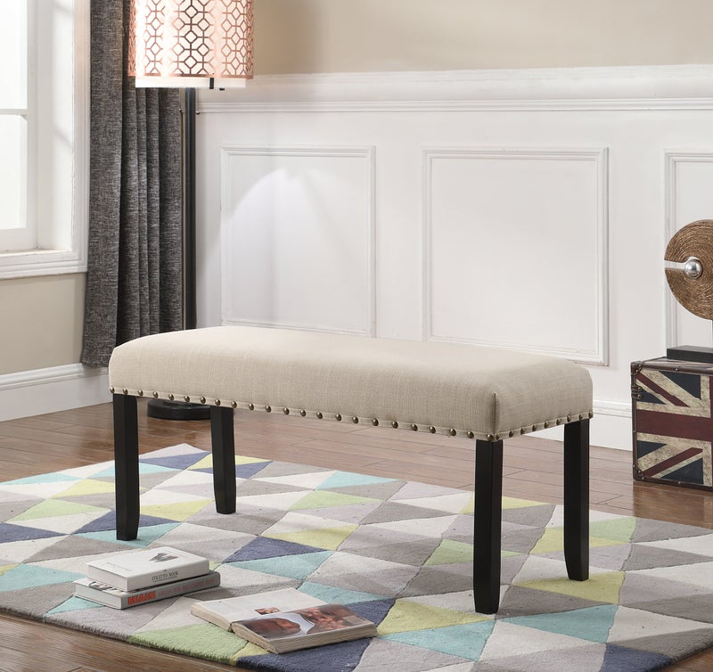 Roundhill Furniture Roundhill Furniture Biony Fabric Dining Bench with Nailhead Trim Tan 