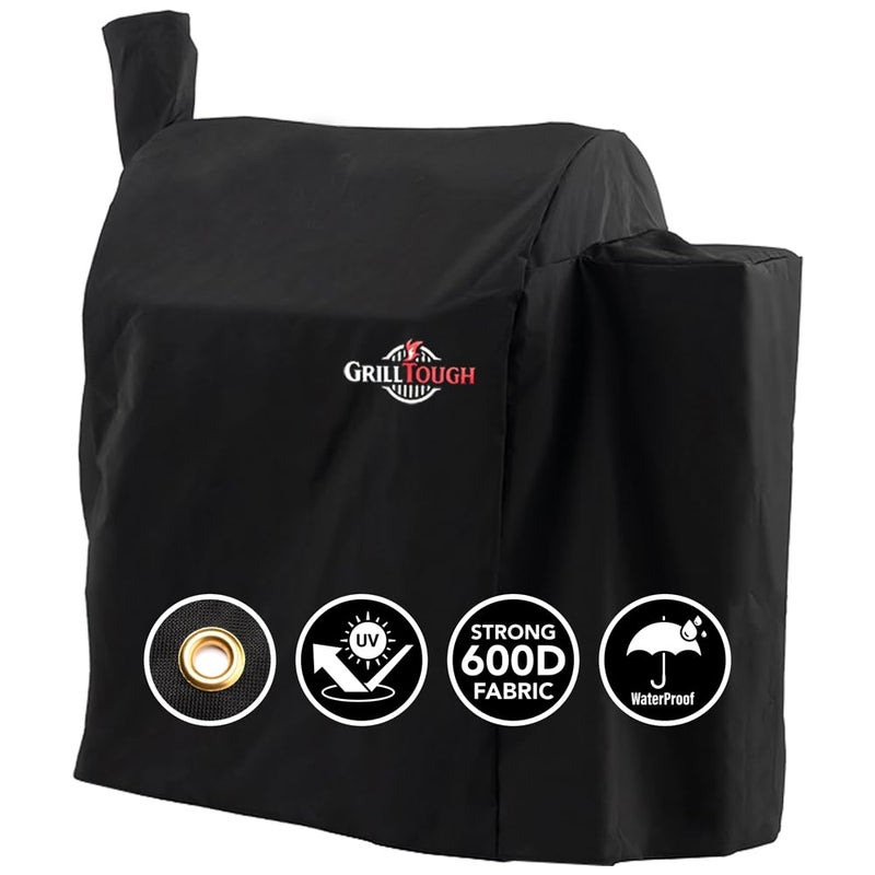 GrillTough Heavy Duty Smoker Cover for Outdoor Grill â€“ Fits Popular Smoker Brands & Pro 575 Series Grills â€“ Waterproof, Weather Resistant, UV & Fade Resistant with Adjustable Straps â€“ Black - Image 1
