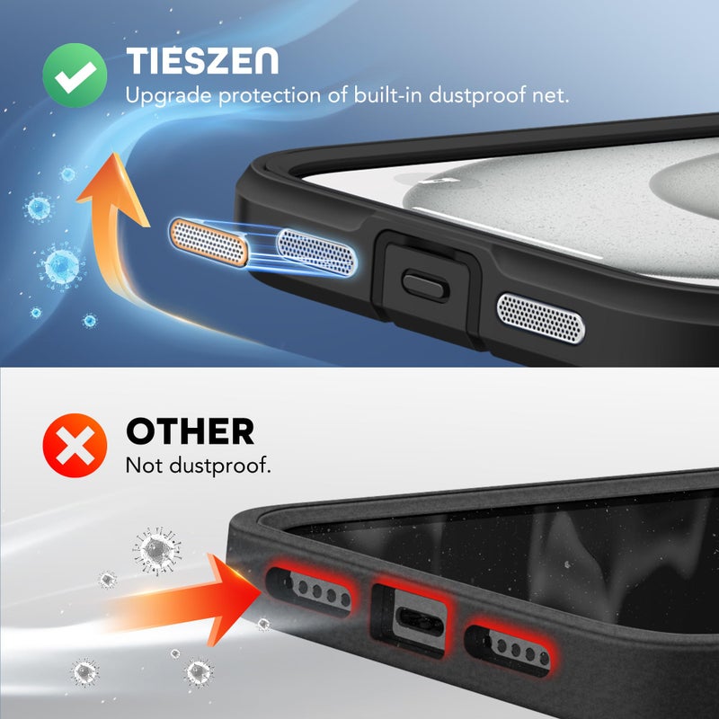 TIESZEN for iPhone 15 Plus Case, Compatible with MagSafe, Built-in Privacy Screen Protector and Camera Protection, Anti Spy Full Body Dustproof Shockproof Hard Phone Case 6.7", Black - Image 4
