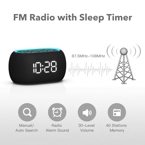 ANJANK Alarm Clock FM Radio with Bluetooth Speaker, Hi-Fi Stereo Sound, 7 Night Light Clolors, 8 Wake Up Sounds, 0-100% Dimmer, 30-Level Volume, Small Digital LED Clock with Auto Time Sync for Bedroom - Image 3