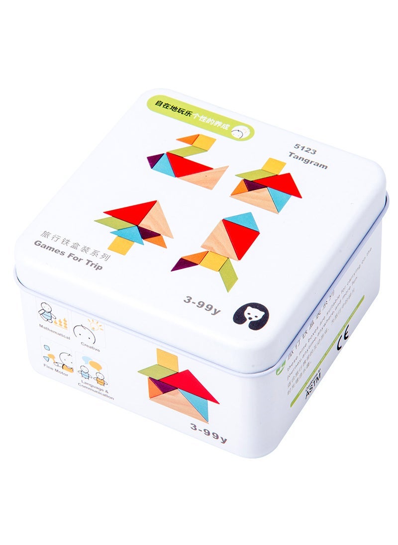 Kids Puzzle Cube Travel Tin Box Set Tangram-Travel Iron Box 