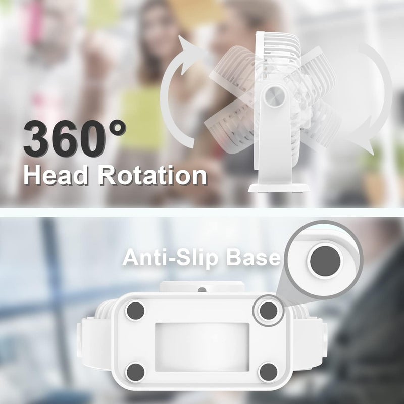 TriPole Small Desk Fan USB Powered Personal Fan 3 Speeds Strong Airflow Mini Fans 360°Rotation Portable 5.1 Inch Table Fans for Home Office Bedroom Desktop, White, 4.9ft Cable - Image 5