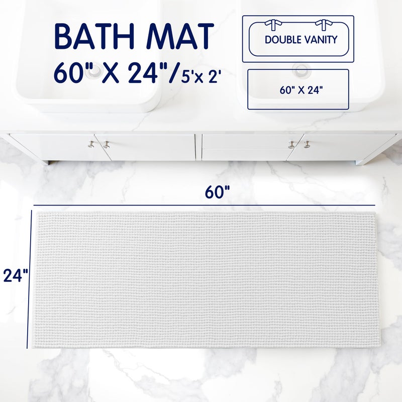 SUBRTEX Bathroom Rugs, 24" x 60" Chenille Bath Rug Soft Short Plush Bath Mat Soft Shower Mat Water Absorbent Shower Mat Quick Dry Machine Washable, White - Image 2