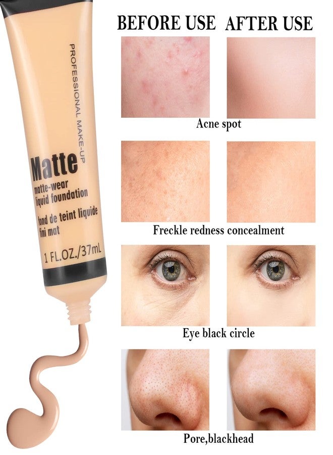 Boobeen Full Coverage Foundation - Concealer Liquid Foundation Matte Creamy Foundation Smoothing Lightweight Flawless Makeup Base - Image 2