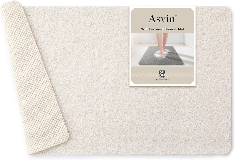 Asvin Soft Textured Bath, Shower, Tub Mat, 24x16 Inch, Phthalate Free, Non Slip Comfort Bathtub Mats with Drain, PVC Loofah Bathroom Mats for Wet Areas, Quick Drying - Image 1