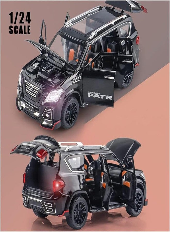 AHBHT Kids Model 1:24 N Petrol Die Cast Metal Car Pull Back Action Opening Doors with Realistic Engine Sound Lights Toy Car Gift for Boys - Black - Image 4