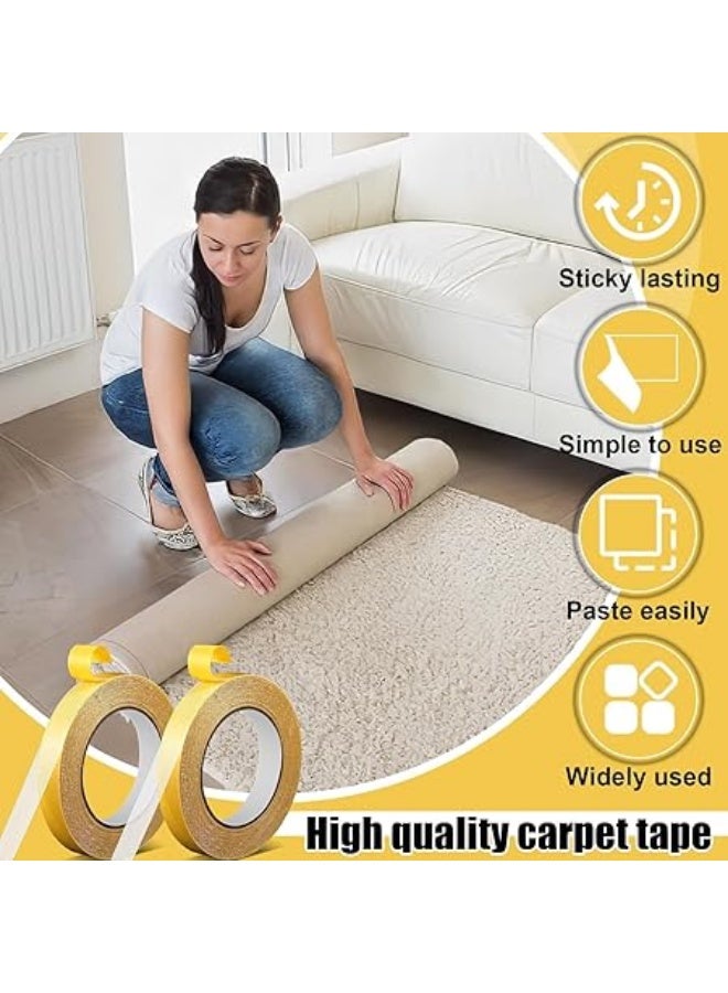 erorex Carpet Tape Double Sided, 0.6inch x 22Yards Carpet Adhesive Tape, 2 Pcs Double Sided Fabric Tape Heavy Duty for Area Rugs, Hardwood Floors, Vinyl, Tiles and Concrete (Yellow) - Image 2