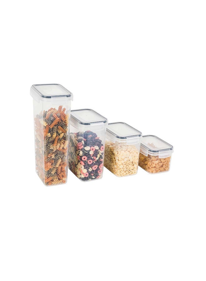 Noon East 4 Pieces Airtight Cereal Storage Containers With Pouring Spout – Bpa-Free, 4-Sided Locking Lids (2.8L + 2L + 1.4L + 0.8L) Clear - Image 1