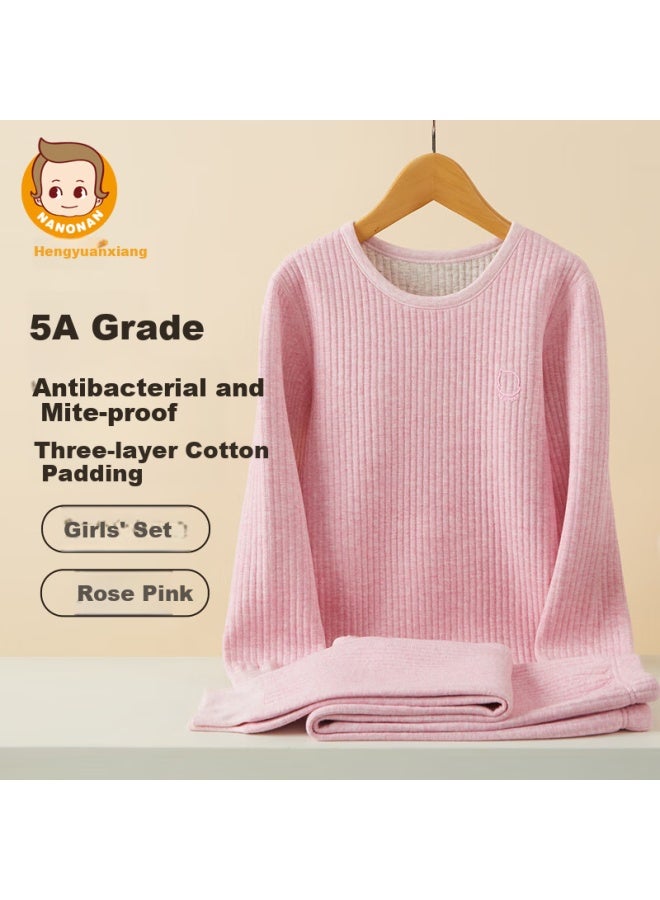 Children'S Thermal Underwear Set, Boys And Girls Cotton-Padded Thickened Autumn Clothes And Pants, Three-Layer Padded Inner Wear For Older Children, Pajamas
