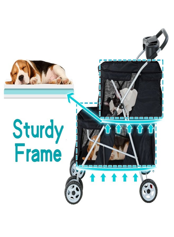 HHS Double Pet Strollers for 2 Dogs and Cats 4 Wheel Doggie Small Medium Pets with Safety Belts Folding Portable Dog Cat Storage Basket Travel Jogger (Black), 30 x 19 40 Inch - Image 5