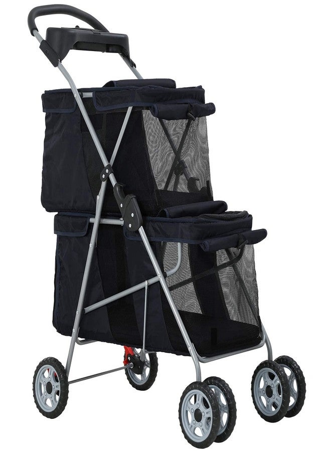HHS Double Pet Strollers for 2 Dogs and Cats 4 Wheel Doggie Small Medium Pets with Safety Belts Folding Portable Dog Cat Storage Basket Travel Jogger (Black), 30 x 19 40 Inch - Image 1