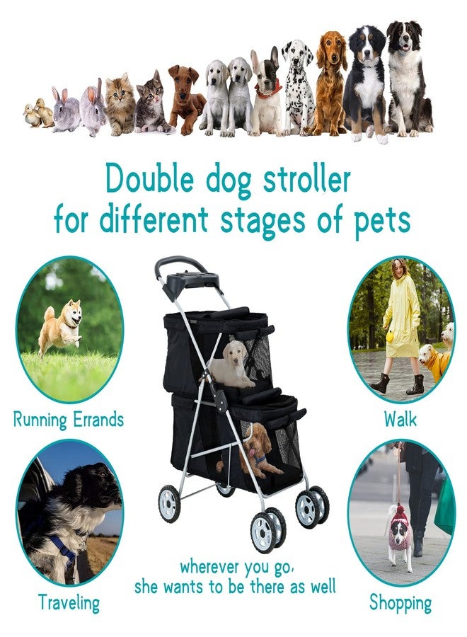 HHS Double Pet Strollers for 2 Dogs and Cats 4 Wheel Doggie Small Medium Pets with Safety Belts Folding Portable Dog Cat Storage Basket Travel Jogger (Black), 30 x 19 40 Inch - Image 3