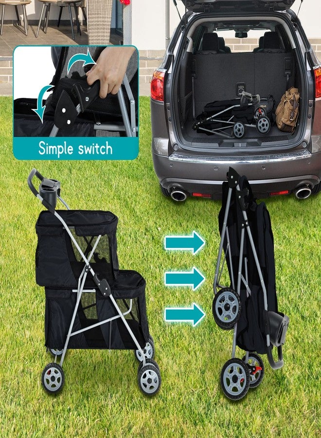 HHS Double Pet Strollers for 2 Dogs and Cats 4 Wheel Doggie Small Medium Pets with Safety Belts Folding Portable Dog Cat Storage Basket Travel Jogger (Black), 30 x 19 40 Inch - Image 4