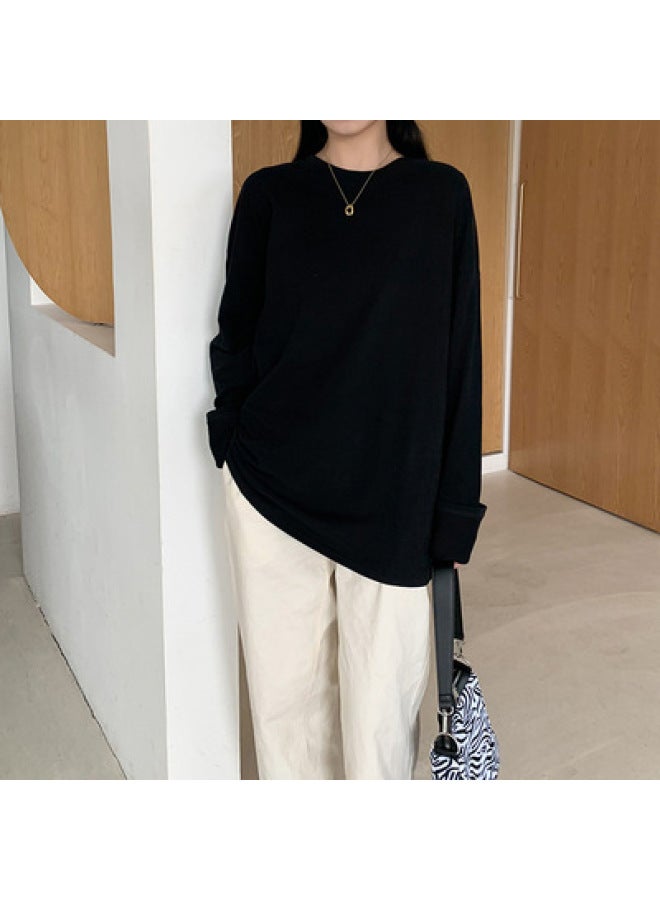 Private Brand 200g Combed Cotton Long Sleeve T-shirt Women's Loose Fit White Base Layer Autumn Wear Inner Top Pure White T-shirt Dropshipping - Image 1