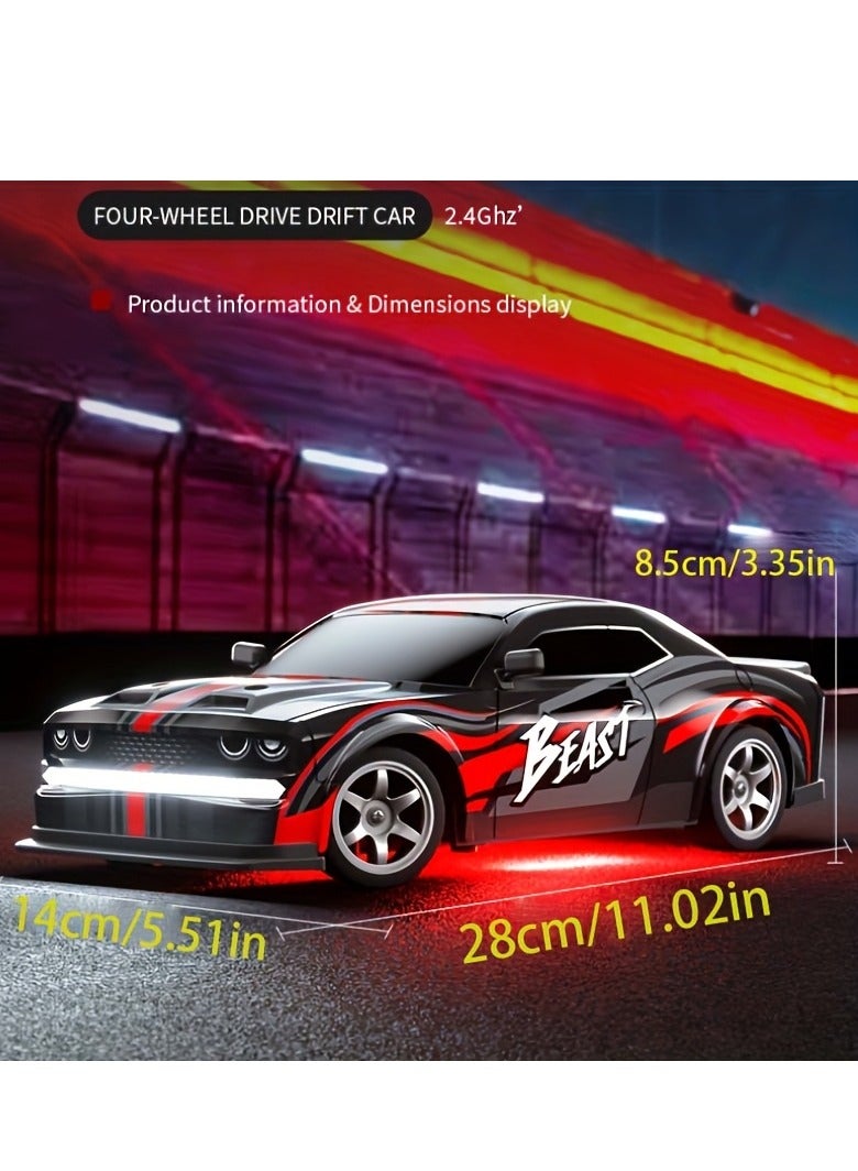XiuWoo RC Drift Car, 1:16 Scale, Four-Wheel Drive, Continuously Variable Transmission, 2.4Ghz Remote Control, Flame Design Body, Replaceable Tires, USB Charging, with Lights  - Image 2