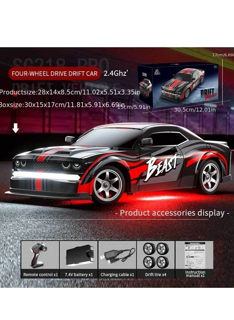 XiuWoo RC Drift Car, 1:16 Scale, Four-Wheel Drive, Continuously Variable Transmission, 2.4Ghz Remote Control, Flame Design Body, Replaceable Tires, USB Charging, with Lights  - Image 3