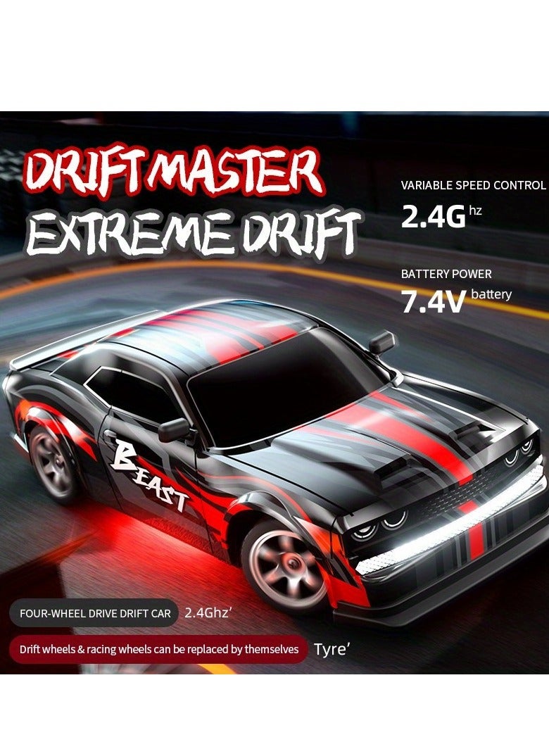 XiuWoo RC Drift Car, 1:16 Scale, Four-Wheel Drive, Continuously Variable Transmission, 2.4Ghz Remote Control, Flame Design Body, Replaceable Tires, USB Charging, with Lights  - Image 5