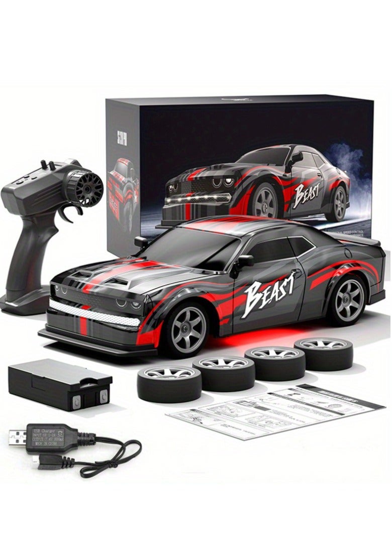 XiuWoo RC Drift Car, 1:16 Scale, Four-Wheel Drive, Continuously Variable Transmission, 2.4Ghz Remote Control, Flame Design Body, Replaceable Tires, USB Charging, with Lights  - Image 1
