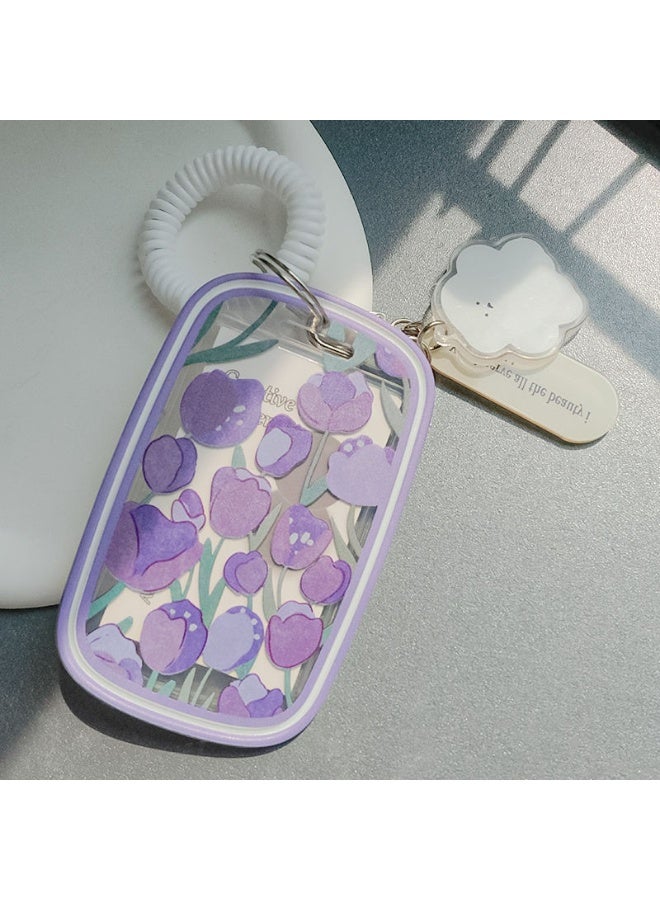 NIBEMINENT 1 - Piece Shining Tulips Kpop Photo Card Holder Pendant Key Chain ID Badge Holder ID Card Holder Photo Card Protector for School ID Office ID Access Card for Women Girls